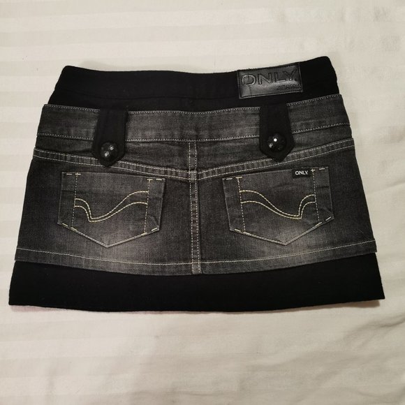ONLY Black Denim and Wool Skirt - Picture 2 of 4
